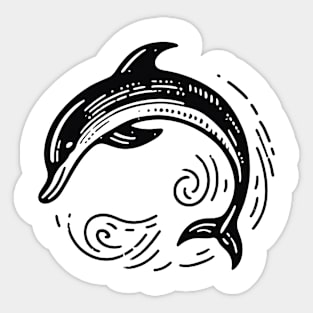 Stick Figure of a Dolphin in Black Ink Sticker